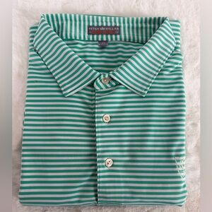 Peter Millar Teal and White Striped Polo